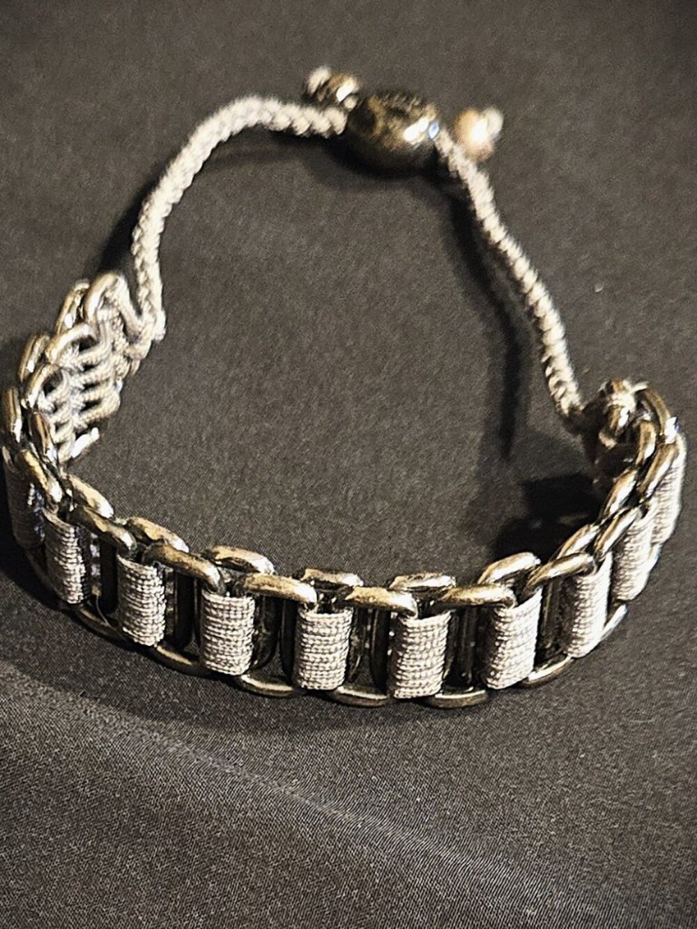Links of London Men’s Silver-Tone & Gray Woven Bracelet – Excellent Condition